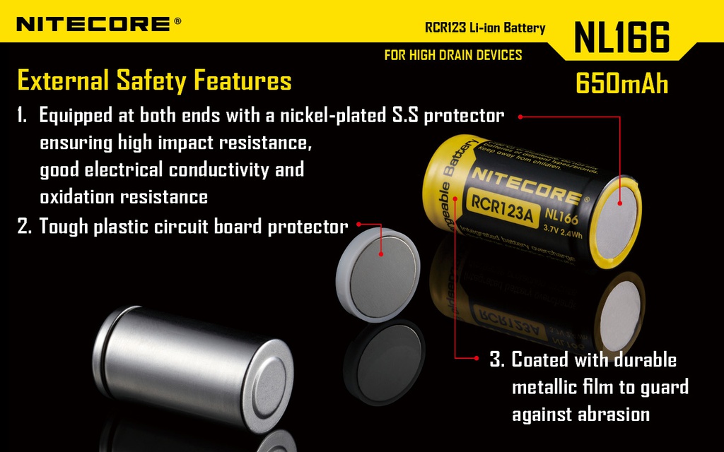 Battery: Nitecore CR123 Li battery