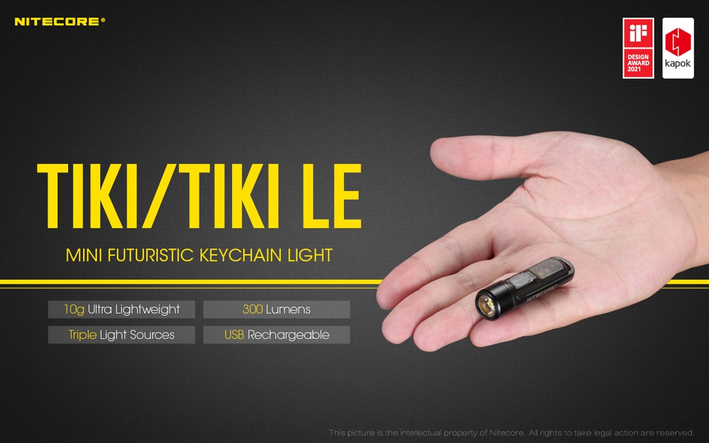 Flashlight: Nitecore TIKI, Rechargeable Keychain Light, 300 lumen, 71m