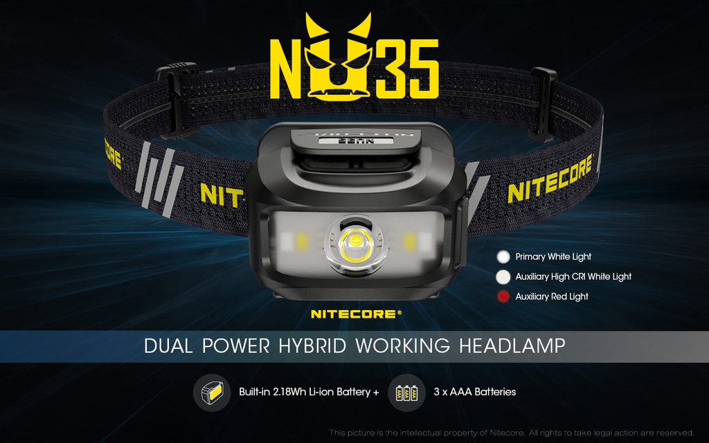 Flashlight: Nitecore NU35, Li-Ion/3xAAA Headlamp, 460 lumen, 48m