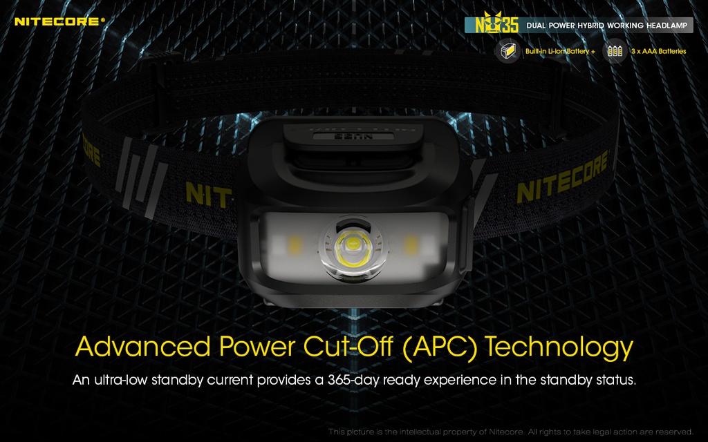 Flashlight: Nitecore NU35, Li-Ion/3xAAA Headlamp, 460 lumen, 48m