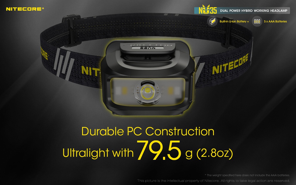 Flashlight: Nitecore NU35, Li-Ion/3xAAA Headlamp, 460 lumen, 48m