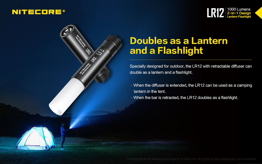 Flashlight: Nitecore LR12, Rechargeable, 1000 lumen, 166m