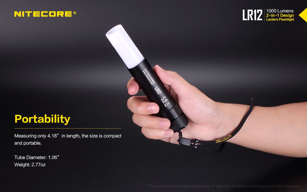 Flashlight: Nitecore LR12, Rechargeable, 1000 lumen, 166m