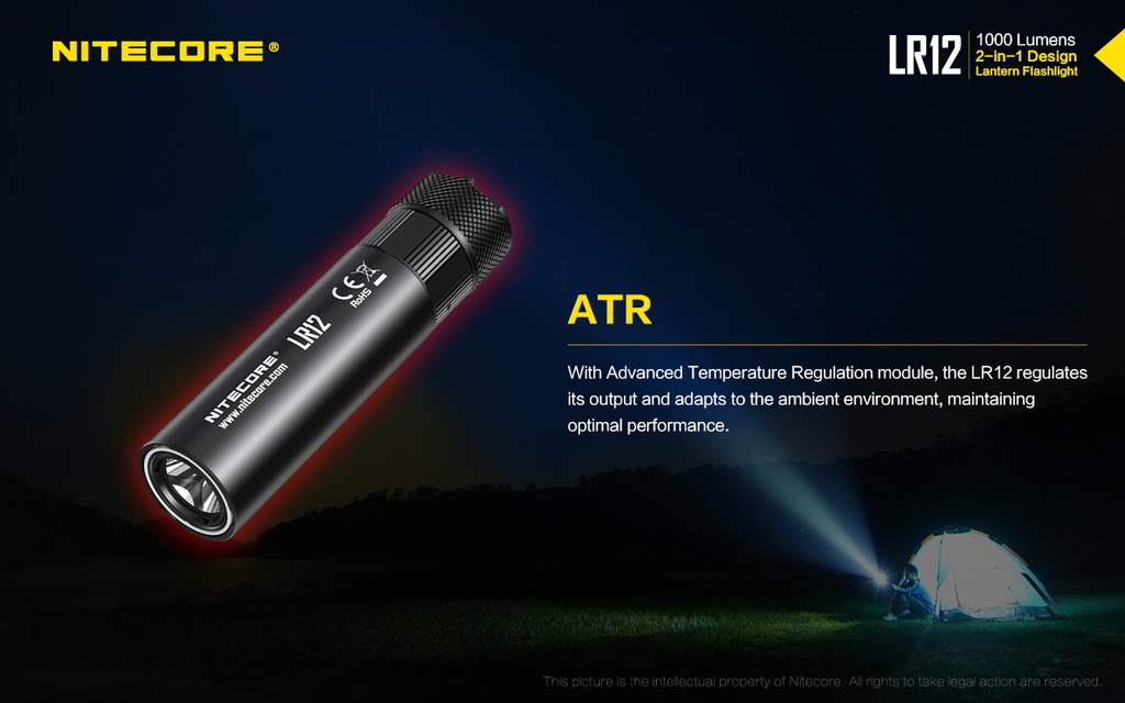 Flashlight: Nitecore LR12, Rechargeable, 1000 lumen, 166m