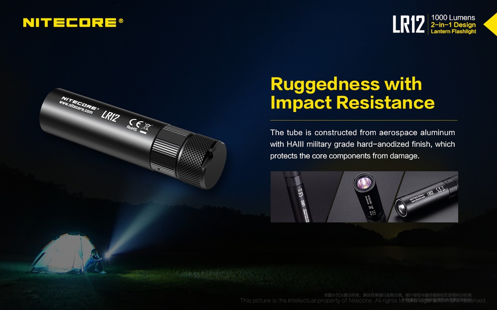 Flashlight: Nitecore LR12, Rechargeable, 1000 lumen, 166m