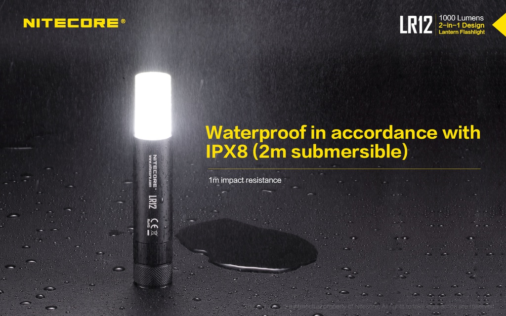 Flashlight: Nitecore LR12, Rechargeable, 1000 lumen, 166m