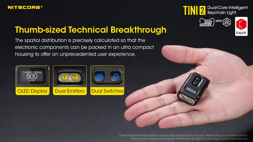 Flashlight: Nitecore TINI2, Rechargeable Keychain Light, 500 lumen, 89m