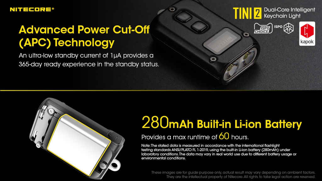 Flashlight: Nitecore TINI2, Rechargeable Keychain Light, 500 lumen, 89m