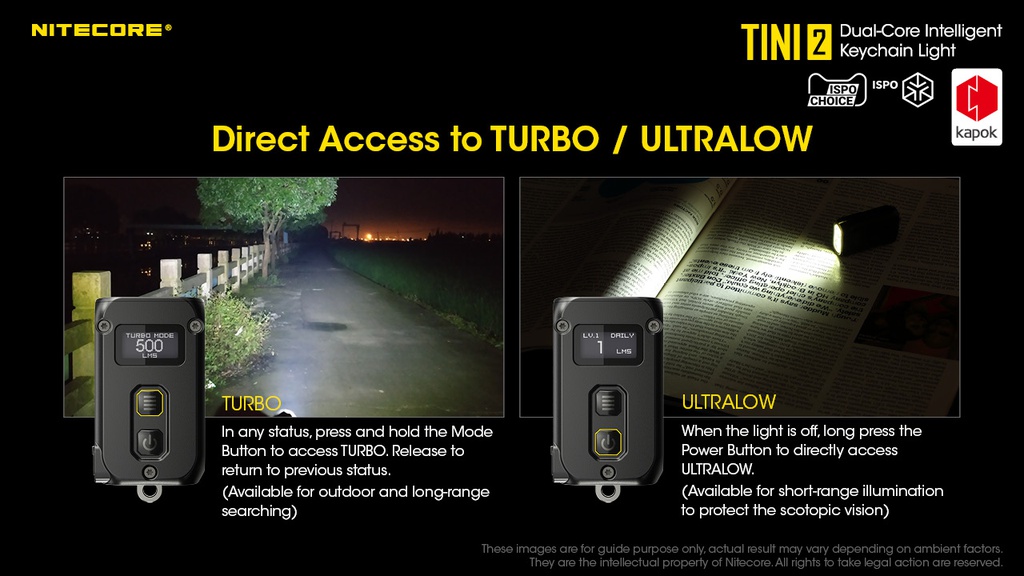 Flashlight: Nitecore TINI2, Rechargeable Keychain Light, 500 lumen, 89m