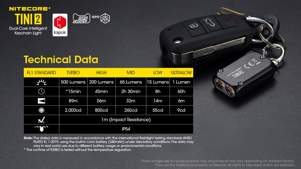 Flashlight: Nitecore TINI2, Rechargeable Keychain Light, 500 lumen, 89m