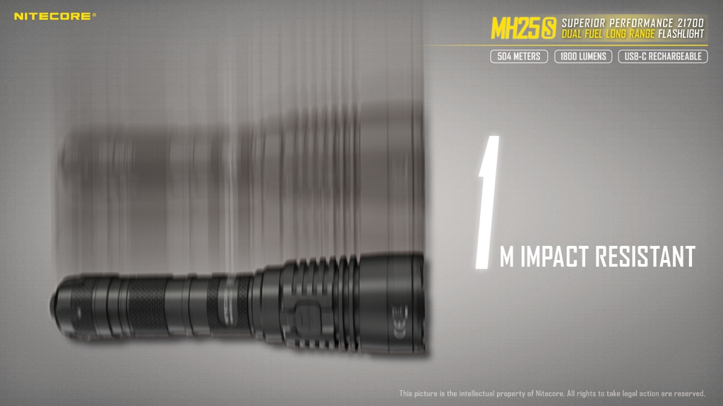 Flashlight: Nitecore MH25S, Long Range Flashlight, 1800 lumen, 504m