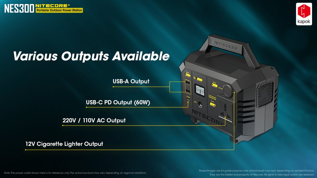 Solar Generator: Nitecore Power Station NES Series, DC Input, Output: 220VAC, 12VDC, USB, USB-C, USB-QC