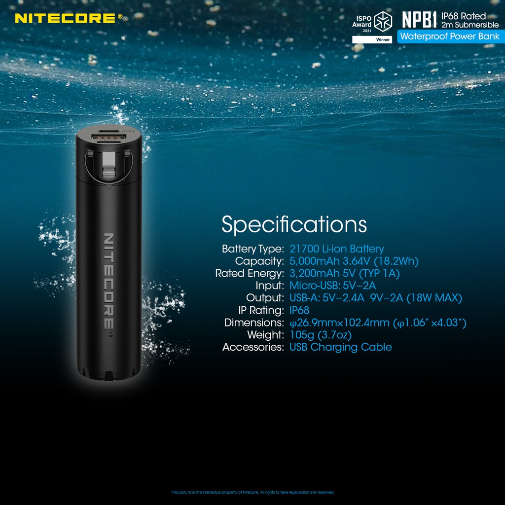 Power Bank: Nitecore NPB Series, Water ressistance