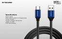 Flashlight ACC: Nitecore UAC20, USB-C to USB-A Charging cable, 3A, Nylon Braiding, 1m