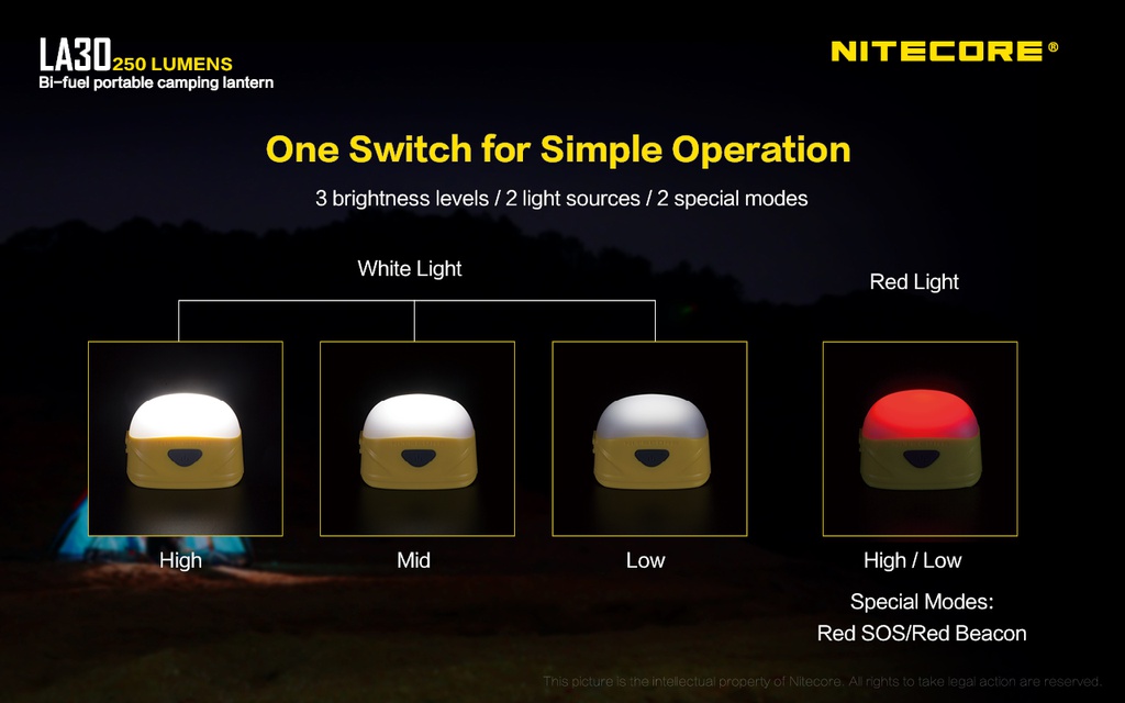 Flashlight: Nitecore LA30, Rechargeable Portable Camping Lantern, 250 lumen, 35m