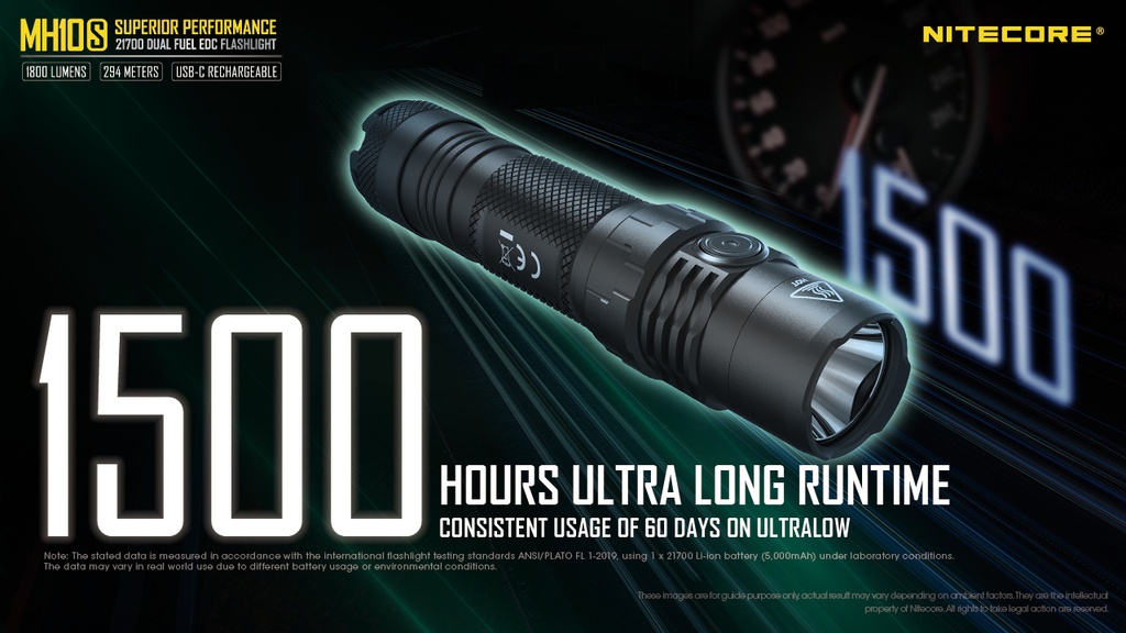 Flashlight: Nitecore MH10S EDC Flashlight, 1800 lumen, 294m