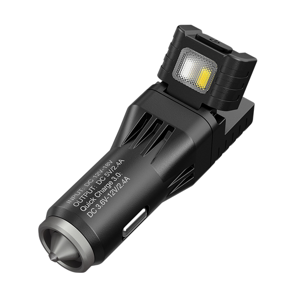 Battery Charger: Nitecore VCL10, Multifunctional Vehicle Gadget: Vehicle charger, Glass Breaker, Emergency Light, Warning Light