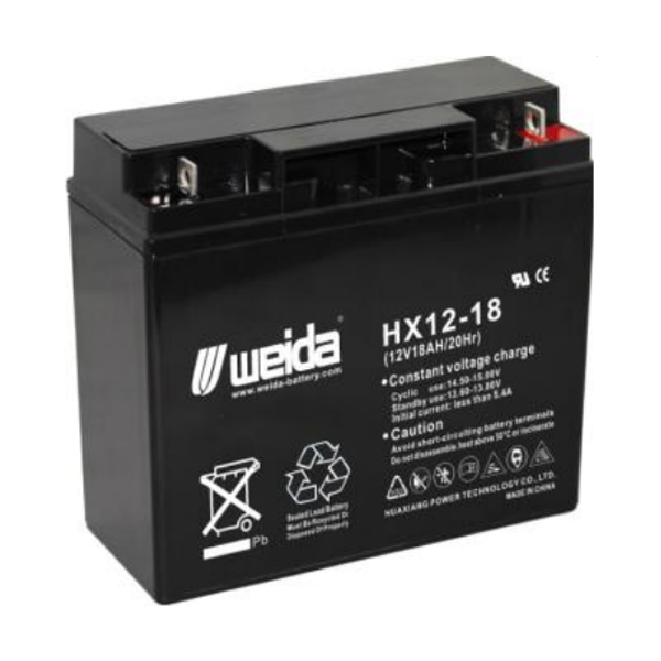 Battery: Weida HX12-18, 12V/18Ah AGM, F18 L Terminal,L181xW77xH167, 5.25kg