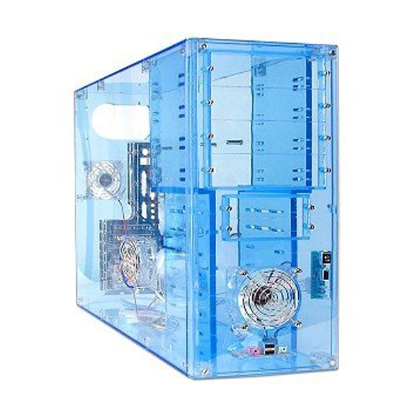 PC ACC: Transparent Blue Plastic ATX Mid Tower PC Case w/3x80mm Fan