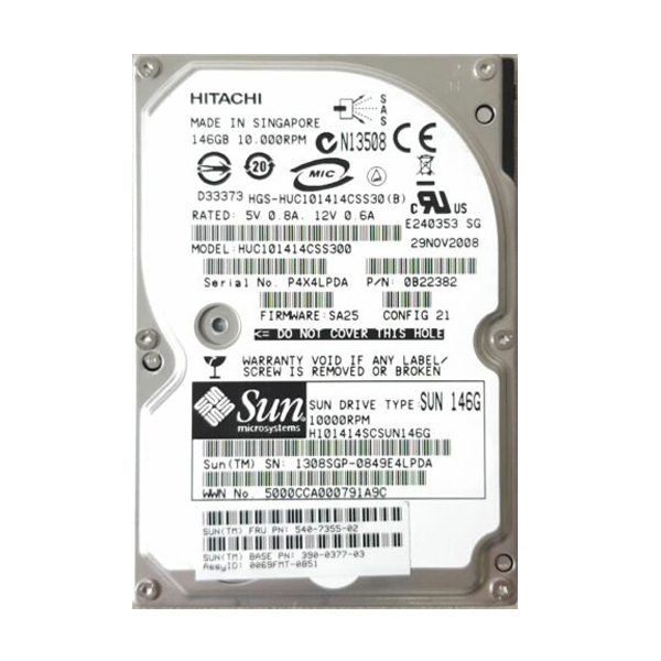 HDD: Hitachi 146GB, 3.5", SAS, 15Krpm