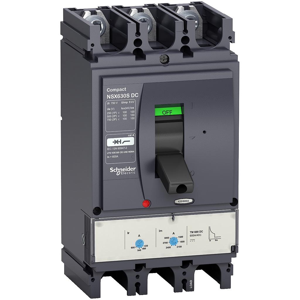 Circuit breaker: Schneider LV438275 Circuit breaker Compact NSX250S DC, 100 kA at 750 VDC, TM-DC trip unit, 250 A rating, 3 poles