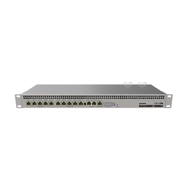 Router: Mikrotik RB1100AHx4 Ethernet Router, 13xGigabit Ethernet, Quad Core 1.4 GHz CPU, 1GB RAM