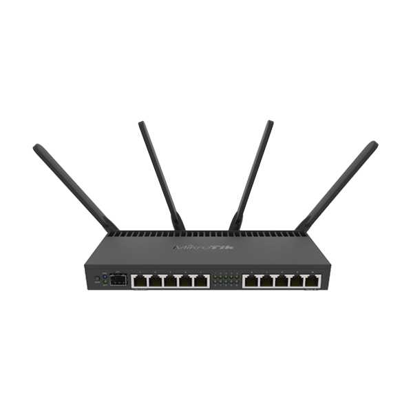 Router: Mikrotik RB4011iGS+5HacQ2HnD Wireless Router, 10xGE, SFP+, Quad-core 1.4Ghz CPU, 1GB RAM, Dual band 2.4GHz/5GHz, 802.11a/b/g/n/ac